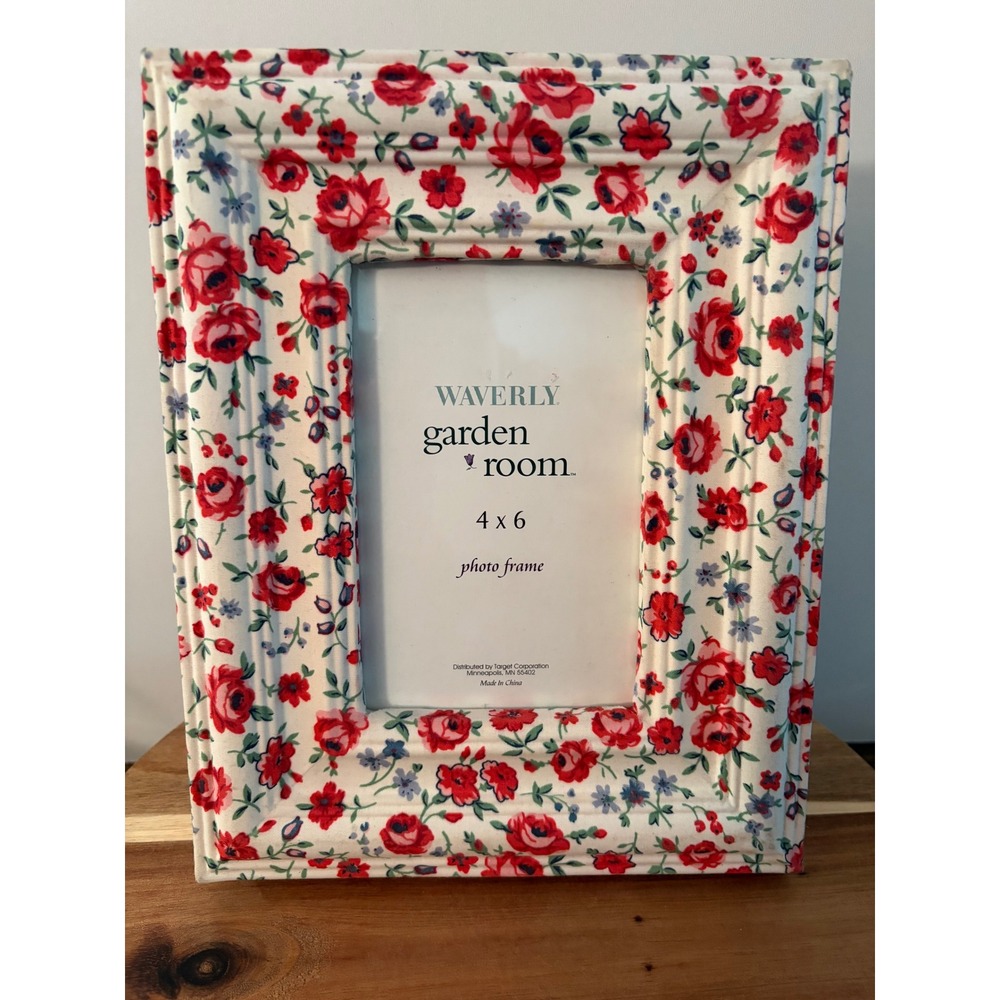 Vintage Waverly Garden Room Red Rose Floral 4x6 Picture Frame Cottagecore New